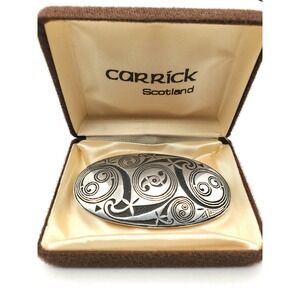 Large Vintage Celtic Revival Pewter Brooch by St Justin Triskele Spiral Scotland